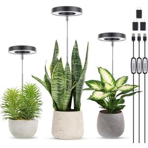 LORDEM Grow Light, Full Spectrum LED Plant Light for Indoor Plants, Height Adjustable Growing Lamp with Auto On/Off Timer, 4 Dimmable Brightness, Ideal for Small Plants, 3 Packs of Black