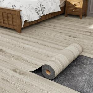 Oxdigi Peel and Stick Vinyl Flooring 2 Rolls 23"x 393"/128 Sq.Ft, Self Adhesive Vinyl Floor Tiles Wood Plank Flooring Waterproof Wear-Resistant for Any Room, Easy DIY Floor Coverings, Gray Maroon