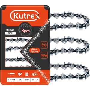 6 Inch Chainsaw Replacement Chain for STIHL Husqvarna Milwaukee Oregon Makita DeWalt Ryobi Craftsman and more, 3/8" LP Pitch 050" Gauge, 28 Drive Links (3 Chains)