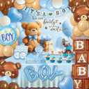 Party SpotBear Baby Shower Decorations Boy,80 pcs Balloons,4 Wood Grain Blocks with Letter,"We can bearly wait" Backdrop,Banner,Tablecloth,Balloon Pump, Blue Brown Bear Theme