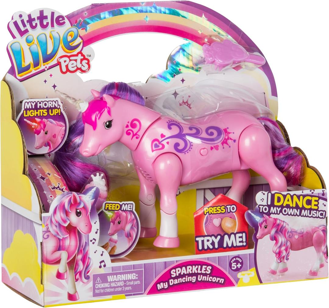 Little Live Pets Sparkles The Unicorn Toy, Musical Dancing Pony Toy with Light Up Rainbow Horns, Interactive Animal Toys for Kids of Ages 5+