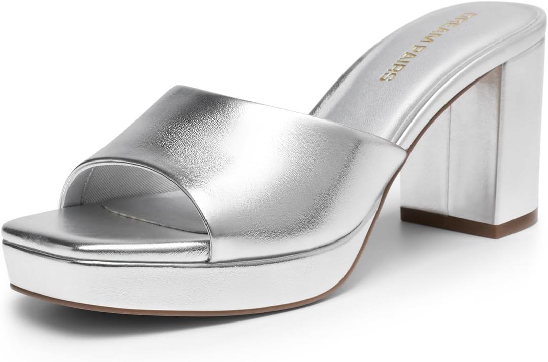 DREAM PAIRS Women's Platform Block Heel Mule Sandals, Square Toe Ankle Strap Slip On Comfortable Heeled Sandals for Party Wedding Shoes,Size 6.5,Silver,SDHS25006W