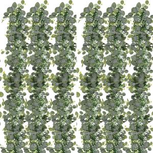 N&T NIETING 6 Pack Artificial Eucalyptus Leaf Garland, Faux Greenery Garland Decor 6 FT Summer Garland, Fake Hanging Vines Garlands for Decoration Table Mantle