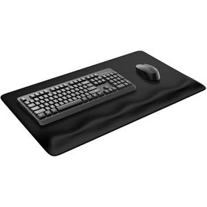 JIKIOU Large Mouse Pad with Wrist Rest, Desk Pad with Built in Wrist Rest, Waterproof Gaming Mouse Pad with Non-Slip Base for Typing Pain Relief Black 29.5x14.9 inch