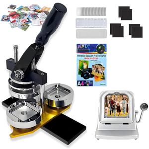 2x2 in Square Photo Fridge Magnet Maker Machine with New Picture Cutter, DIY Custom Badge Maker, Includes 200 Sets of Consumables, 100 Sheets of Photo Paper