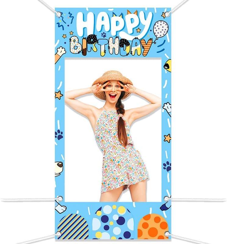 6x3ft Blue Dog Backdrop with Ropes, Birthday Party Decoration Supplies Background, Cute Cartoon Animal Theme Photo Banner for Girl, Boy, Kid, Adult