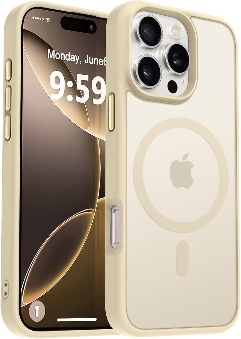 MOCCA Strong Magnetic for iPhone 16 Pro Max Phone Case, [Compatible with Magsafe][16FT Mil-Grade Drop Protection] Slim Translucent Matte Protective Cover Case for iPhone 16 Pro Max Case, Light Gold