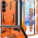 FNTCASE for Samsung Galaxy S25-Plus Case: for Galaxy S24-Plus Case with [Built-in Screen Protector & Kickstand] [Military-Grade Drop Protection] Heavy Duty Protective Full Body Shockproof TPU Orange