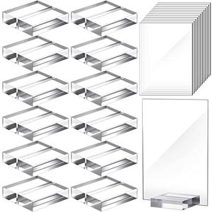Yulejo 12 Pcs Clear Acrylic Place Cards with 12 Acrylic Holder Wedding Table Numbers with Acrylic Stand ​DIY Table Name Cards Plates for Wedding Reception Banquet Decors (4 x 6 x 0.08 Inch)