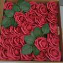 Ling's moment Artificial Flowers 25Pcs Hot Pink Roses Decor w/Stems,3" DIY Foam Floral for Wedding Bouquet/Centerpieces, Outdoors Party Backdrop, Room/Table, and Garden/Pot Decorations