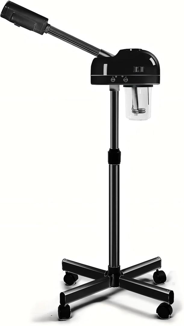 Stand Professional Ozone Facial Steamer with Touch Control, Hot Mist Function, Adjustable Height & Rolling Base, 360 Rotatable Nozzle, Use for Home, Salon SPA (Black)