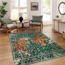 Moynesa Tiger 5x7 Area Rug, Boho Washable Living Room Rug, Non Slip Green Rugs for Bedroom, Ultra Thin Vintage Soft Stain Resistant Throw Floor Carpet for Office Dining Room