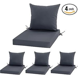 Outdoor Chair Cushions, Waterproof Outdoor Cushions for Patio Furniture w/Fade-Resistant, Removable & Machine-Washable Covers, 19x19 Inch, Ideal for Seat in Gardens/Porch – Set of 4, Dark Grey  