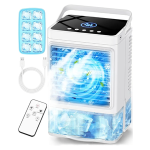 Small Air Conditioner w/ 3 Speeds&3 Modes, Remote, 1100ML Tank Humidifier, 8-Cube Ice Tray, 120° Oscillating, 4 IN 1 Portable Air Conditioners, 7-Color Light, 4H Timer Desk AC Unit for Bedroom