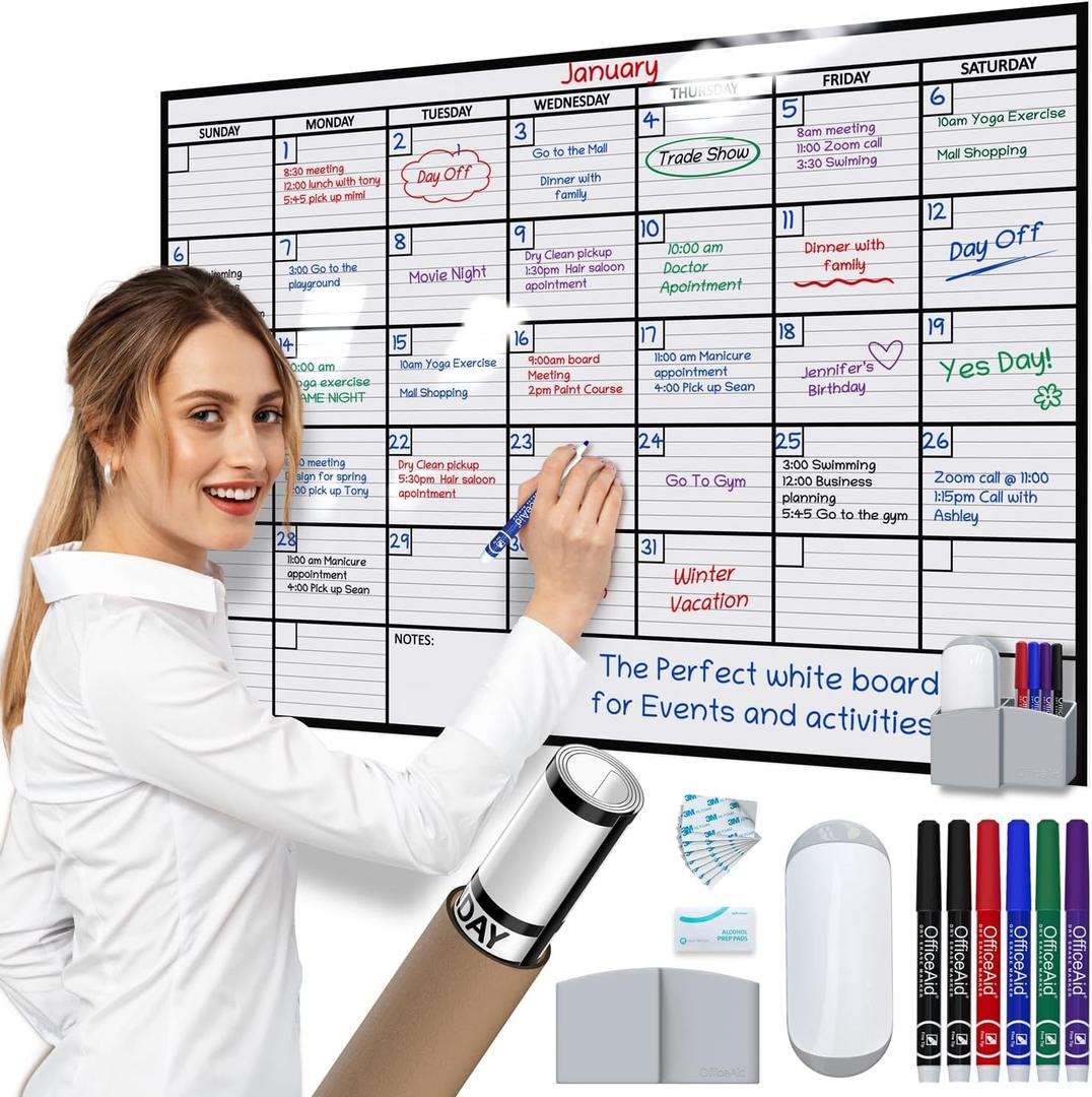 Large Dry Erase Calendar for Wall, 24x36, Large Wall Calendar Dry Erase, Big White Board for Office, Home & School, Giant Erasable Whiteboard, Jumbo Monthly Undated Reusable White Board Planner