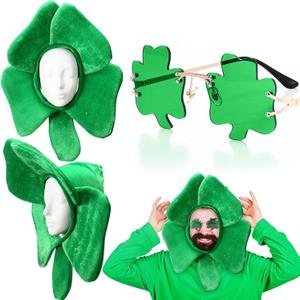 Zeyune 2 Pack St. Patrick's Day Party Costume Set, Green Shamrock Top Hat with Irish Green Glasses Accessories for Women Men