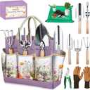 Gardening Tools 9-Piece Heavy-Duty Garden Tools Set, Stainless Steel Garden Hand Tools with Purple Floral Tote Bag and Repotting Mat Garden Supplies Kit Gifts for Women