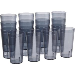 US Acrylic Cafe Plastic Reusable Tumblers (Set of 16) 20-ounce Water Cups in Grey | Value Set of Restaurant Style Drinking Glasses, Stackable, BPA-free, Made in the USA | Top-rack Dishwasher Safe (Gray)