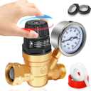 Boltigen RV Water Pressure Regulator with Gauge, Adjustable Handle Water Pressure Regulator for RV Camper, Lead-Free Brass Water Pressure Reducer for RV, Fit for RV Travel Trailer Water Hose Adjust