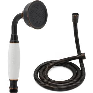 Oil Rubbed Bronze Vintage Telephone Handheld Shower Spray Ceramic Handle with 59inch Flexible Hose, Antique Brass Shower Head Clawfoot Tub Showerhead Replacement, No Wand Holder