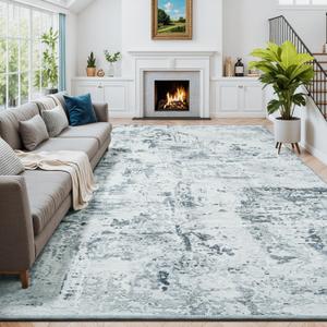 9x12 Area Rugs for Living Room, Large Washable Abstract Modren Indoor Rugs, Non-Slip Soft Non Shedding Floor Carpet for Bedroom Office Dining Room, Blue/Grey