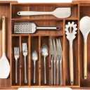 KitchenEdge Premium Silverware, Flatware and Utensil Organizer for Kitchen Drawers, Expandable 14.5 to 25 Inches Wide, 10 Compartments, Food-Safe Premium Acacia Wood Finish Kitchen Storage Tray