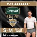 Depend Real Fit Incontinence Underwear for Men, Disposable, Maximum Absorbency, Small/Medium, Grey, 14 Count, Packaging May Vary