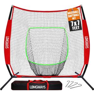 7x7ft/8x8ft Baseball Softball Net with Steel Frame for Batting, Hitting, Pitching, Portable Baseball Batting Net with Carry Bag, Great for All Levels, Red
