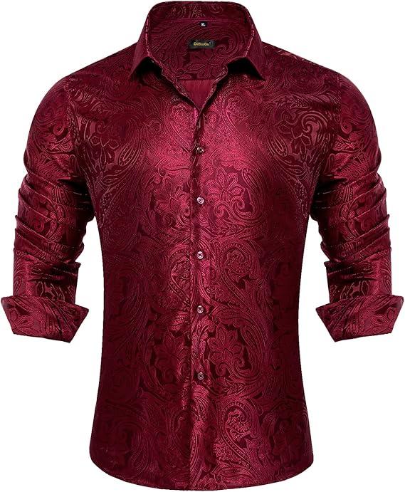 Men's Dress Shirt Long Sleeve Casual Button Down Shirts Regular Fit Inner Contrast Shirt for Business Party, S