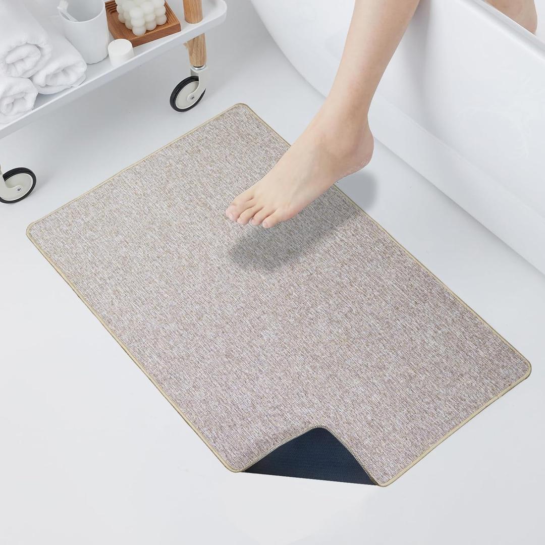 Yancorp Thin Bathroom Rugs 20"x 32" Non-Slip Rubber Bath Mats for Bathroom Quick Dry Bath Rugs, Cozy Cloth Bathroom Mat fit Under Door, Sink, Bathtub, Floor, Shower, Khaki (1'8" x 2'8" (Rectangular))