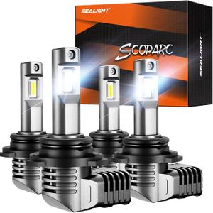 SEALIGHT 9005/HB3 9006/HB4 LED Fog Light Bulb,800% Ultra Bright,6500K Pure White with Cooling Fan, Replacement Shift Light Gauges, Pack of 4