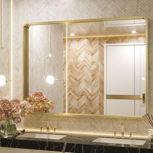 TETOTE 40 x 30 Inch Gold Bathroom Mirror, Brushed Brass Metal Frame Mirror for Vanity, Rectangle Wall Mounted Golden Modern Mirror (Horizontal/Vertical)