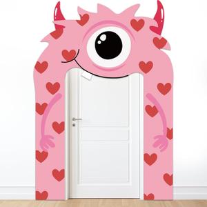 3Pcs Valentine's Day Monster Door Decoration Pink Monster Love Heart Door Banner Cute Cartoon Porch Banner Signs Valentines Hanging Backdrop for Home School Party Indoor Outdoor Decor Photo Prop