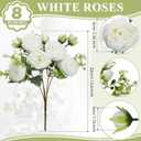 Crowye 8 Bundles Artificial Peonies Realistic Flowers with Stems Bouquet Peonies for Table Centerpieces Wedding Decoration Bridal Floral Arrangement (White)