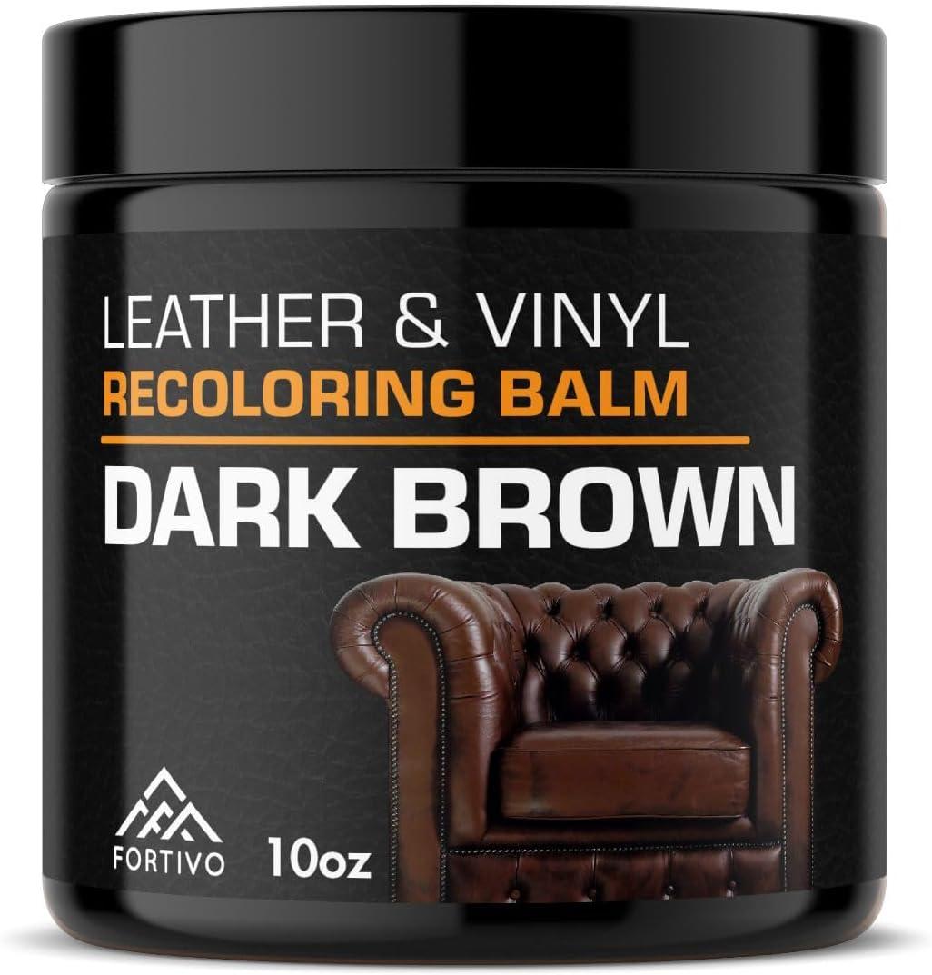 FORTIVO Leather Recoloring Balm, Color Restorer for Couches and Car Seats, Leather Scratch Remover and Dye, 10 oz (Dark Brown)