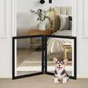 LZRS Clear Dog Gate for Indoor Use - Transparent Pet Fence with Solid Hardwood and Plastic Board, Stylish & Durable freestanding Pet Gate for Doorways, Stairs and Hallways-2 Panel Black