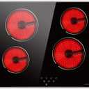 Noxton 24 Inch Electric Cooktop 4 Burners Electric Stove, Built-in Ceramic Cooktop with Touch Control Child Lock Timer Easy To Clean with Hard Wire 6000W 240V