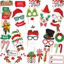 LEVSUPTY 44Pcs Christmas Party Photo Booth with Stick Props Kit for Adults Kids for Christmas Theme Party Favors Decorations Decor Supplies,Funny Xmas Selfie Props