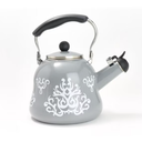 Temp-tations 2.3-qt Enamel on Steel Tea Kettle Model K85319 Grey Damask