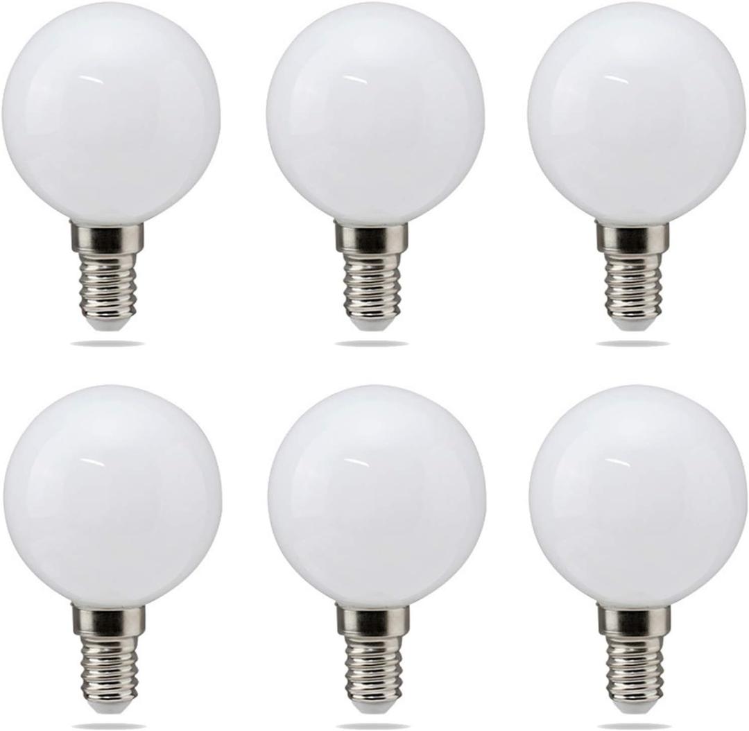 E14 G16(G50) LED Light Bulb 5W Round Light Bulb 50W Equivalent E14 Base Warm White 3000K Frosted Glass 750 Lumen Round Vanity Light Bulbs for Padent Ceiling Fan Chandelier, 6 Pack