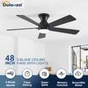 Ceiling Fans with Lights and Remote, 48 Inch Ceiling Fan with Light, Low Profile Reversible Fandelier Ceiling Fan, Dimmable LED, Flush Mount, Quiet DC Motor, for Bedroom Kitchen Dining Room Black, 48 Inch