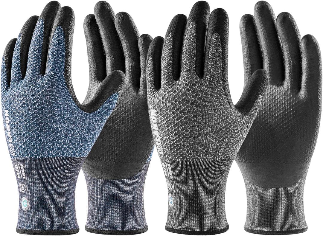 LANON Gardening Gloves for Men Women, 2 Pairs Nitrile Coated Garden Gloves with Grip, Breathable B.COMB AIR Technique, Dusty Olive & Bluebird, Large