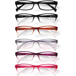 Gaoye Reading Glasses for Women, 6 pack Fashion Readers for Women Men Spring Hinge Eye Glasses, Blue Light Reading Glasses (Black on Top Transparent on Bottom, Purple Gradient, Rose Red Gradient, Blue-pink Gradient, Brown Gradient, Black)