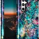 Hocase for Galaxy S25 Case, Shockproof Heavy Duty Protection Soft Silicone Rubber Bumper+Hard Plastic Hybrid Protective Case for Samsung Galaxy S25 5G (6.2") 2025 - Mandala in Galaxy