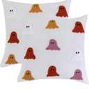 Tosleo Halloween Throw Pillow Covers 18x18 Set of 2 Happy Halloween White Spooky Ghost Orange Pillow Covers Embroidered Pillow Cases Thanksgiving Home Party Fall Decor Square Cushion Covers