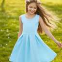 JE Sterguard Girls Dresses with Pockets, Girl Skater Dress for Girls 4t-14 Cotton Sleeveless Party Casual Clothes (Blue, XL)