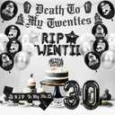 Death to My 20s Decorations, Rip to My 20s Birthday Decorations Party Supplies Set with Banner Sash Cake Topper Balloons, 30th Birthday Gothic Theme Party Decor for Women Men