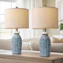 G-SAFAVA 22.75" Table Lamps for Bedroom Living Room Boho Lamp Set of 2 Farmhouse Lamp Bedside Nightstand Small Rustic Vintage Retro Modern Table Lamp Light Home Office Desk Deco Gifts, Blue