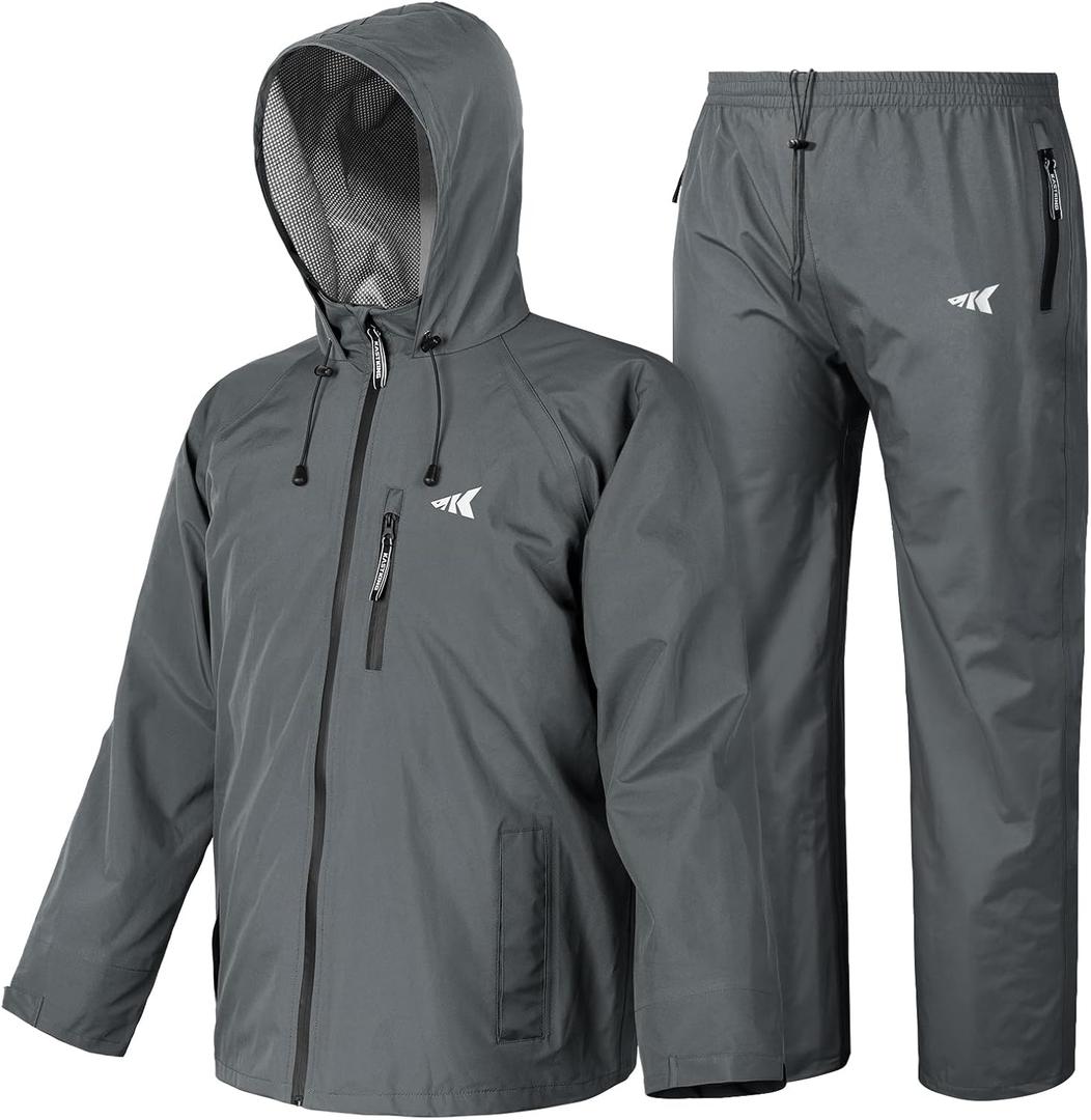 KastKing HydroSense Essential Waterproof Rain Suit for Men and Women, Lightweight, Durable Outdoor Gear for Fishing, Hiking (Large, Grey)