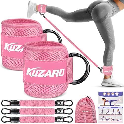 KUZARO Ankle Resistance Bands with Cuffs, Ankle Weights Bands for Working Out, Women Leg and Glutes Workout Equipment, Exercise Bands for Kickbacks, Butt and Booty Trainer, Home Gym Fitness Equipment